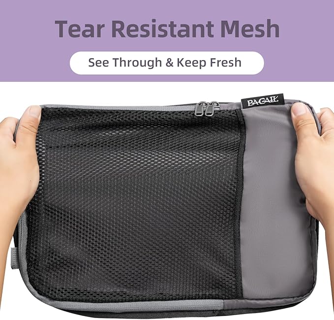 BAGAIL 4 Set/6 Set/8 Set Compression Packing Cubes Travel Accessories Expandable Packing Organizers (Half Mesh, 6-Dark Grey)