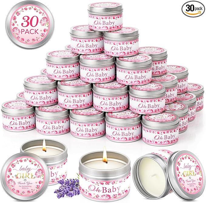 30 Pack Baby Shower Party Favors Candles Lavender Scented, Baby Shower Favors for Guests Prizes, Girl Boy Gender Reveal Party Gifts Decorations (1.2 Oz, Pink)