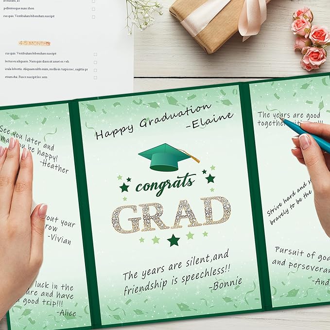 Vlipoeasn 2PCS Graduation Guest Book Alternative, Green Gold Class of 2026 Party Decorations, Grad Signature Book for 2026 College High School, Unique Graduation Gifts for Friends