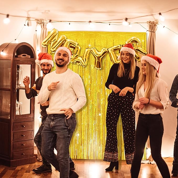 Tinsel Curtain Party Backdrop Gold Birthday Party Decorations 10 Packs Glitter Foil Fringe Curtain Party Decor Streamers Photo Booth for Birthday Christmas Wedding Halloween Graduation Decorations