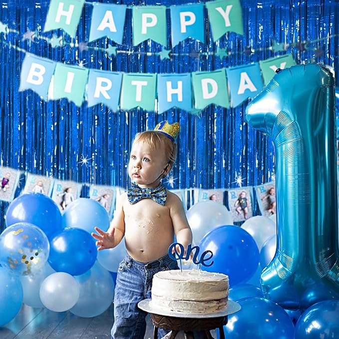 Tinsel Curtain Party Backdrop Blue Birthday Party Decorations 2 Packs Glitter Foil Fringe Curtain Party Decor Streamers Photo Booth for Birthday Christmas Wedding Halloween Graduation Decorations