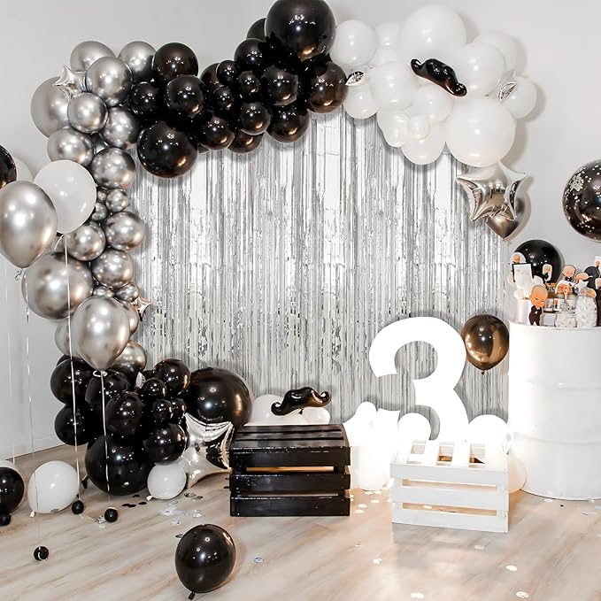 6 Pack Silver Foil Fringe Curtains Streamers Party Decorations 3.3 x 8.2 ft, Tinsel Curtain Fringe Backdrop for Parties, Silver Door Fringe Birthday Streamers, Photo Booth Backdrops, Party Decor