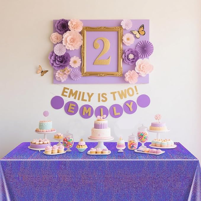 4Pcs Purple Holographic Tablecloths Rectangular Purple Iridescent Tablecloth Shimmer Metallic Table Covers for Butterfly Mermaid Party Birthday Wedding Christmas Holiday Party Decorations, 54x108Inch