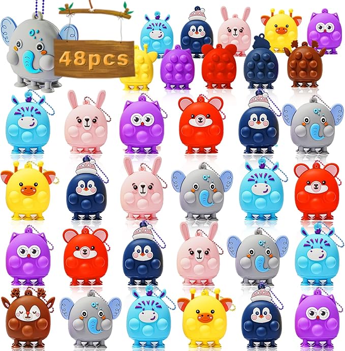 48 Pcs Party Favors for Kids, 3D Animal Pop Fidget Toys Bulk, Sensory Bath Suction Toys for Toddlers, Carnival Treasure Classroom Prizes Box Toys, Fidget Stocking Stuffers Birthday Party Gifts