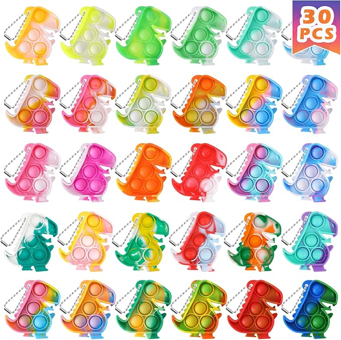 Dinosaur Party Favors Dinosaur Keychains Kids Party Favors Fidget Toys Bulk 30 Pack Mini Pop Fidget Keychain Its, Dino Favors for Kids 4-8 Children Mini Supplies It Small Birthday Decorations Trinkets