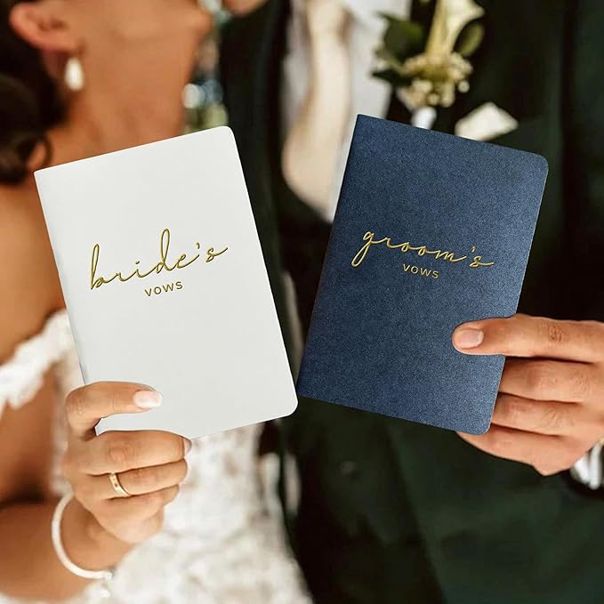 WeddingGiftsWedding Vow Books for Bride and Groom, His and Hers Vow Books for Wedding-Soft Touch Gold Foil Engraving, Engagement | Wedding Essentials