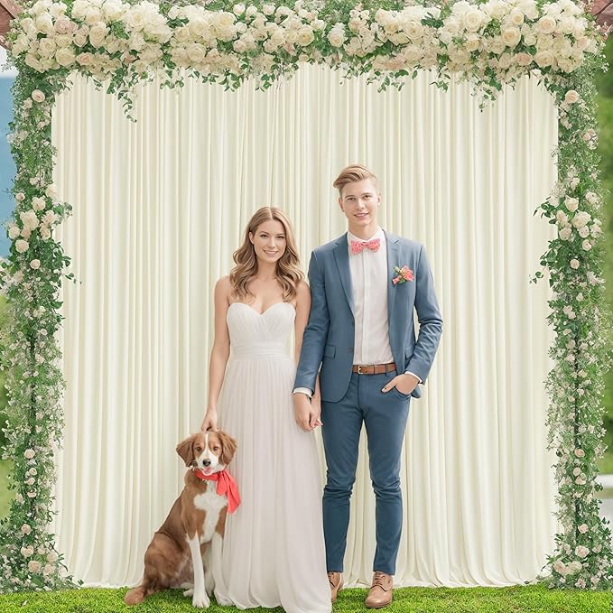8x10FT Ivory Backdrop Curtains for Wedding Parties, Wrinkle Free Polyester Photography Backdrop Drapes for Wedding Baby Shower Birthday Parties Stage Background Stand Decorations 4x10ft,2 Panels