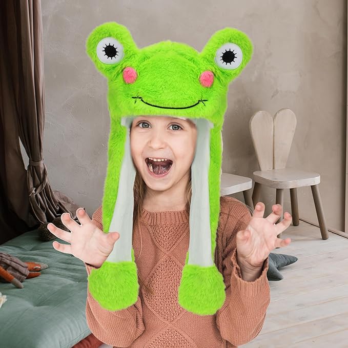 Animal Hat with Ears Moving Jumping Pop Up Beating Hat Plush Holiday Cosplay Dress Up Funny Gift for Kids