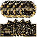 40Pcs Retirement Paper Plates and Napkins Party Supplies, Disposable Happy Retirement Decorations Party Plates Napkins Black Gold Tableware Set for Men Women