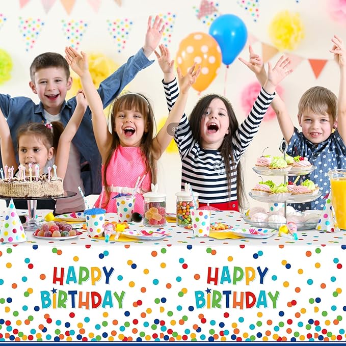 6 Pack Happy Birthday Plastic Tablecloth Decorations,Disposable Colorful Polka Dots Table Cloths,Rectangle Waterproof Table Cover for Girls Boys Birthday Baby Shower Party Decorations,54x108 Inch