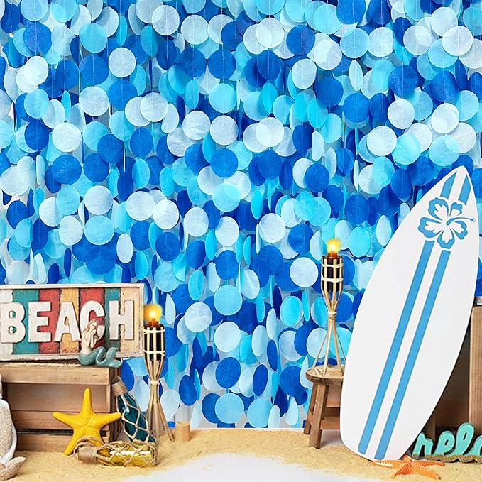 205Ft Navy Blue White Party Decorations Circle Dot Backdrop Garland Royal Blue Tissue Paper Polka Dot Hanging Curtain Streamer for Birthday Graduation Wedding Under The Sea Nautical Ahoy Achor Party