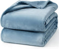 Hansleep Fleece Queen Blanket for Bed Fleece Washed Blue, Queen Size Super Soft Flannel Fuzzy Plush Cozy Blanket for All Seasons, Washed Blue, Queen 90x90 Inches