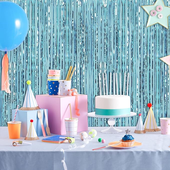12 Pack Blue Foil Curtain Backdrop 3.2ft x 6.6ft Metallic Tinsel Fringe Backdrop Curtains Streamer Photo Booth Backdrop for Birthday Engagement Bachelorette Christmas Holiday Party Decorations