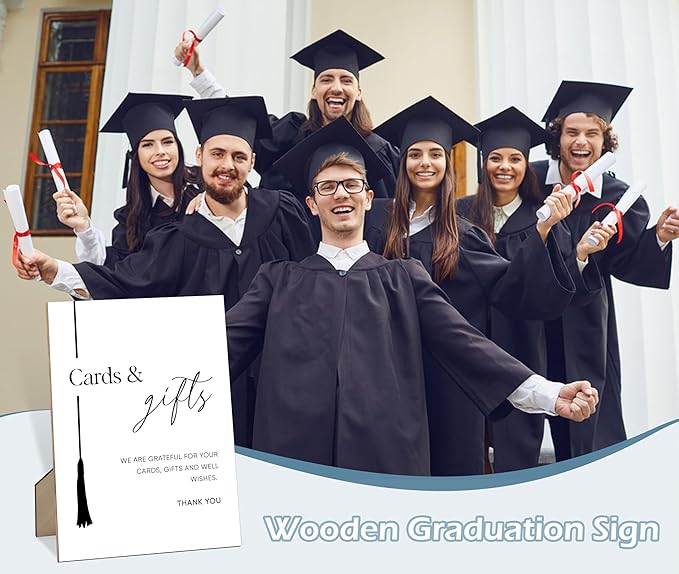 Cards and Gifts Sign for Graduation, 8×11" Graduation Tassel Wooden Sign With Stand, 2025 Graduation Party Decorations Centerpieces for Tables, Congrats Grad Party Favors Supplies