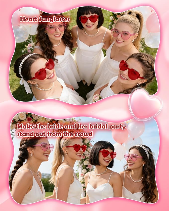 4 Pairs Heart Sunglasses for Women Heart Shaped Sunglasses Bulk Pink and Red Glasses for Party Favor (4, Pink、Red)