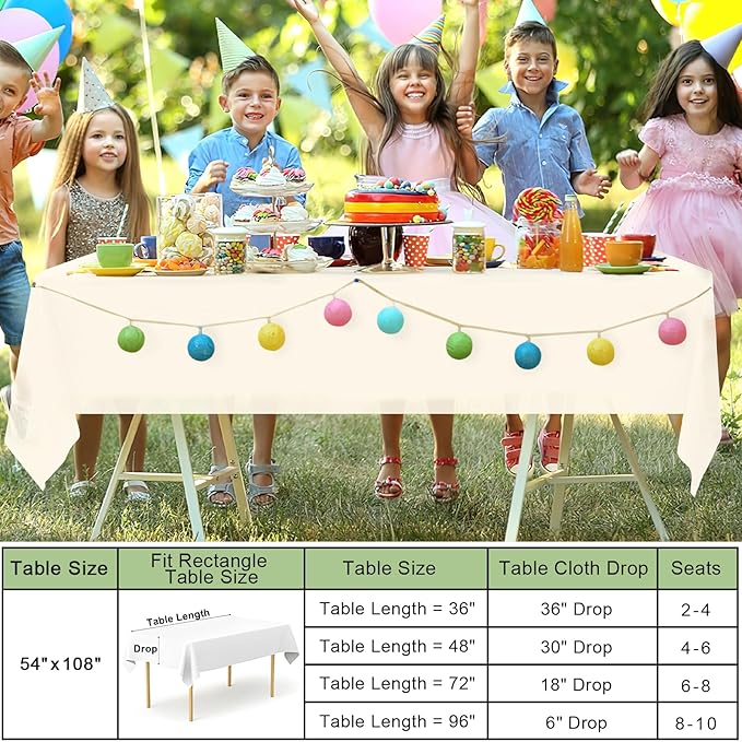 misaya 10 Packs Disposable Plastic Table Cloth, 54 x 108 Inch Waterproof Rectangle Tablecloth, Leakproof & Sturdy Decorative Table Covers for Easter, Picnic, Party and Outdoor, Beige