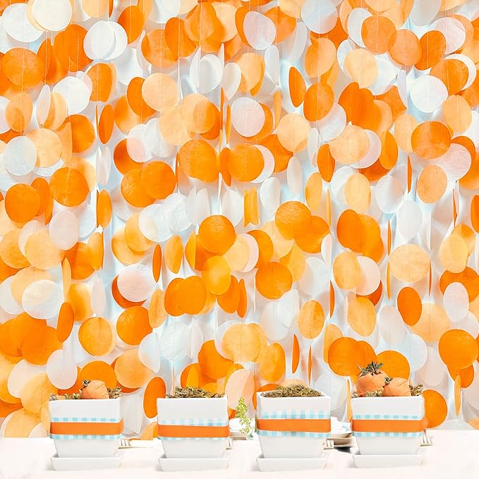 205 Ft Orange Party Decorations Big Circle Dots Backdrop Garland Ombre Orange Tissue Paper Polka Dot Hanging Streamer for Birthday Engagement Wedding Fall Autumn Thanksgiving Harvest Party Supplies