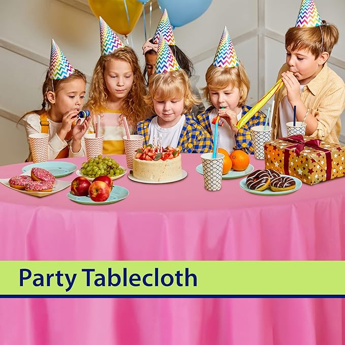 Pink Disposable Plastic Tablecloth for Round Tables (12 Pack) 84 inches Table Cloths for Parties, Events & Weddings, Indoors & Outdoors, Plastic Table Cover