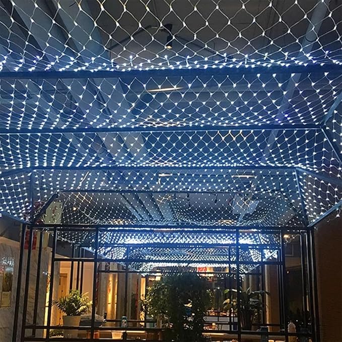 LJLNION Christmas Net Lights, 360 LED 12ft x 5ft Connectable Mesh Fairy String Lights, 8 Modes Low Voltage Safe Adaptor for Xmas Trees, Bushes, Wedding, Outdoor Holiday Garden Decorations, Cool White