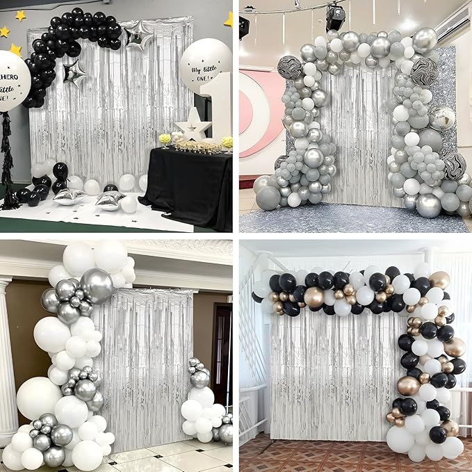 6 Pack Silver Foil Fringe Curtains Streamers Party Decorations 3.3 x 8.2 ft, Tinsel Curtain Fringe Backdrop for Parties, Silver Door Fringe Birthday Streamers, Photo Booth Backdrops, Party Decor