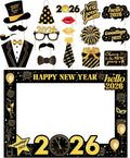 New Years Eve Party Supplies 2026 - Deluxe NYE Photo Booth Props Kit with Giant Glitter Photo Frame, 2026 Glasses (Pack of 20)