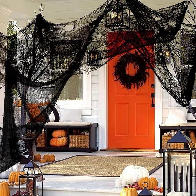 400 x 39 inch Large Size Creepy Cloth Black Halloween Scary Spooky Cloth-Windows Doorways Gauze Cobweb Spider webs Decorations for Halloween Party Haunted House Decor