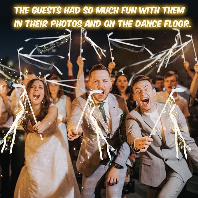 28PCS Light up Wands for wedding, Wedding Wands Streamers with 3 Colorful Flashing Modes, Fairy Wands, LED Silk Fairy Wand with Bells for Wedding, New Year, Thanksgiving, Concert