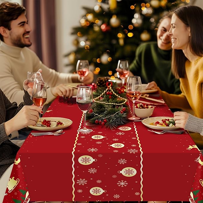 Christmas Tablecloth,2 Pack Disposable Plastic Tablecloths for Rectangle Tables 54"x108",Christmas Decorations,Red Reindeer Table Cloths for Home,Dinner,Xmas Table Cover for Outdoor,Picnic,Birthday