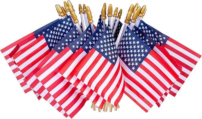 HOOSUN 12 Pcs Small American Flags On Stick,4th of July Decorations Outdoor Mini USA Flag 12''x8'',American Flags for Outside,Fourth of July Flag Patriotic Decor for Yard Lawn,Memorial Day Decorations