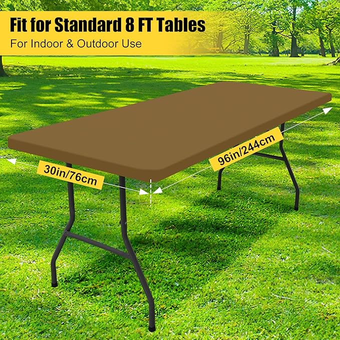 Smiry 2 Pack Rectangle Picnic Table Cloth, Waterproof Elastic Fitted Tablecloths, Washable Polyester Rectangular Patio Table Cover for Camping, Indoor and Outdoor (Brown, 30"x96")