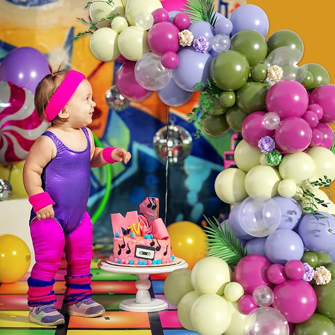 Paready Green Pink Balloons Garland Arch Kit, 125Pcs Retro Peach Pink Green Balloons Arch, Macaron Purple Yellow Balloon for Flower Theme Wedding Bridal Shower Birthday Baby Shower Party Decoration