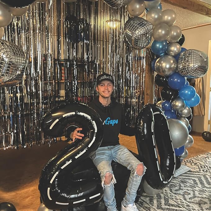 Race Car 6 Balloon, Number Balloons 40 Inch, 6th Black Balloons for Birthday Decorations, Black Race Party Decorations 6 Birthday Balloon, Number 6 Balloon