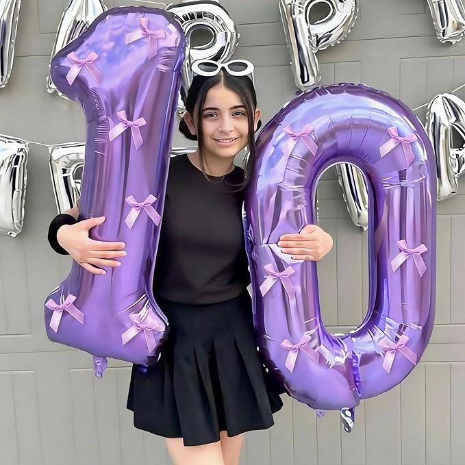 40 Inch Number Balloons, Purple Balloons 10th Birthday Decoration For Woman Man, Foil Number 10 Ballon for 10, 100 Anniversary, Bridal Shower, Graduation, Wedding, New Year, Valentine's Day