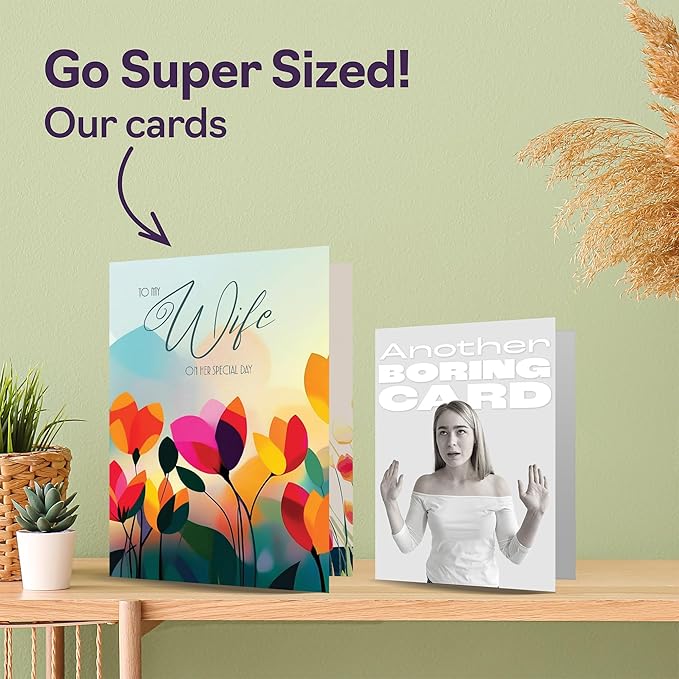 Wife Birthday Card - Vibrant Summer Flowers - Vivid Happy Birthday Card for Wife from Partner Husband, A5 Female Floral Bday Golden Greeting Cards