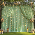10 x 10ft Sage Green Backdrop Curtains with Lights String Green Polyester Photo Drapes Wrinkle Free Curtains Backdrop for Birthday Parties Wedding Reception Baby Shower Ceremony-5 x 10ft x 2P