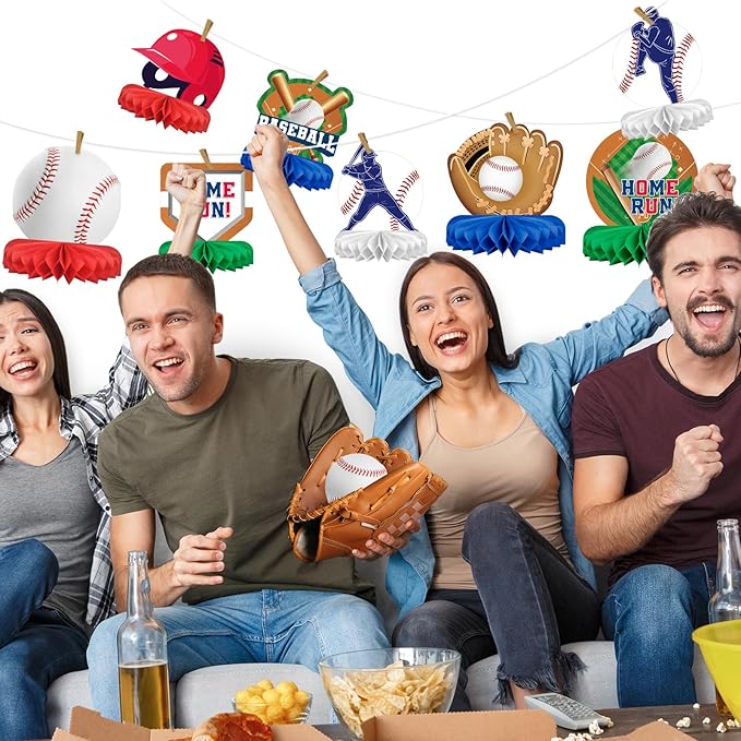 Baseball Party Supplies:Baseball-Themed Honeycomb Centerpiece for Baseball Birthday & Gameday Celebrations - Essential Decorations & Favors