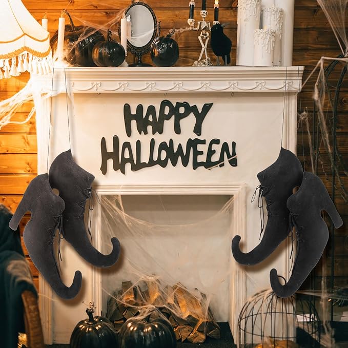 Suhine 12 Inch Large Halloween Witch Shoes Hanging Decoration 3D Primitive Vintage Retro Witch Boot Ornaments for Halloween Wall Door Mantel Indoor Outdoor Farmhouse Decoration
