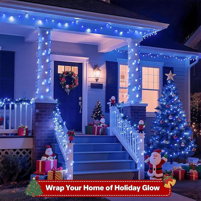 Extra Long 132ft Christmas Decorative Mini Lights, 400 LED Green Wire Fairy Starry String Lights Plug in, Timer & Memory & 8 Modes, for Indoor Outdoor Xmas Tree Wedding Party Decoration,Blue