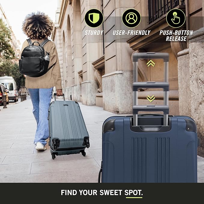 Kenneth Cole REACTION Out of Bounds Lightweight Hardshell 4-Wheel Spinner Luggage, Naval, 24-Inch Checked