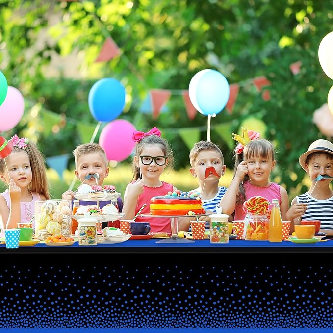 6 Pack Black and Blue Tablecloth Party Decorations Plastic Black Tablecloth Printed Blue Table Runner 54 x108 Inch Disposable Rectangle Table Cover for Birthday Wedding Graduation