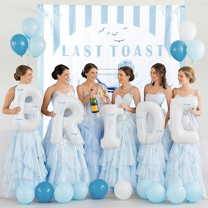 Last Toast on the Coast Bachelorette Decorations Blue bridal shower Balloon Garland Kit with 1.5m Backdrop Huge 40 inch BRIDE letter balloons for Hen Party Wedding Engagement supplies