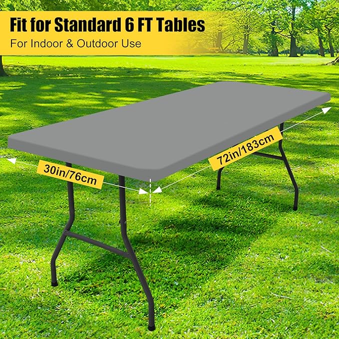 Smiry 2 Pack Rectangle Picnic Table Cloth, Waterproof Elastic Fitted Tablecloths, Washable Polyester Rectangular Patio Table Cover for Camping, Indoor and Outdoor (Grey, 30"x72")