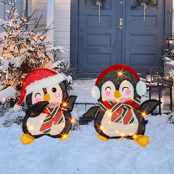 Dazzle Bright Christmas Decorations Outdoor, Set of 2 Lighted Penguins with 50 Lights, Light Up Xmas Decor for Indoor Outdoor Festive Holiday Garden Yard Lawn Patio