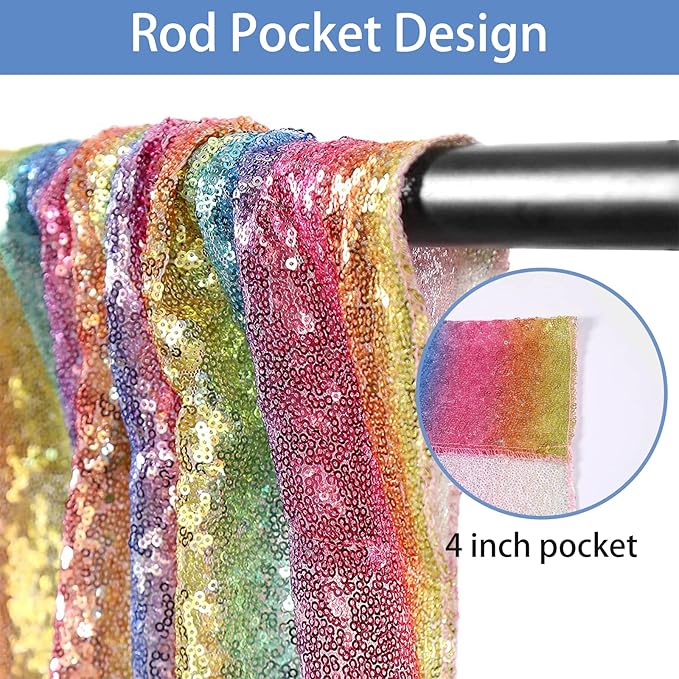 Hahuho Rainbow Sequin Backdrop Curtain, 2PCS 2FTx8FT Glitter Backdrop Curtain for Parties, Christmas, Wedding, Party Decoration（2 Panels, 2FT x 8FT, Rainbow