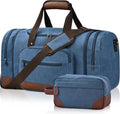 Litvyak Duffle Bag for Travel, 50L Canvas Travel Duffel Bags Overnight Weekend Gym Carry On Luggage Bag for Men & Womenn(Blue+Toiletry Bag)