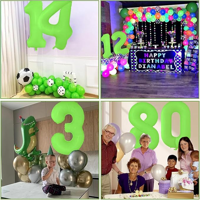 Fluorescent Green Number Balloon 40 inch Giant Foil Helium Balloons Green Number 0 Balloon for Birthday Party Decorations