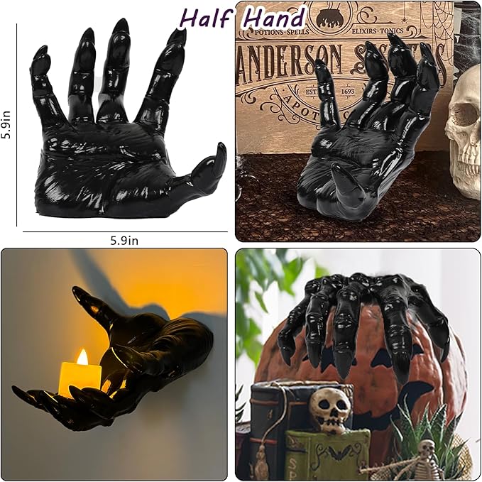 DAZONGE Halloween Decorations Indoor/Outdoor, Pack of 3 Wall Mounted Creepy Reaching Hands with Candles, Life-Sized Horror Hands for Wall Decorations, Gothic Hanging Wall Art Sculpture