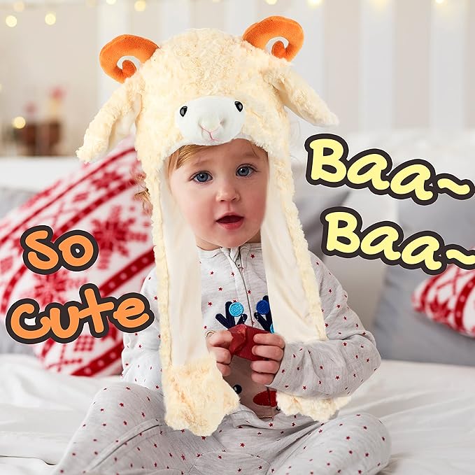 Animal Hat with Ears Moving Jumping Pop Up Beating Hat Plush Holiday Cosplay Dress Up Funny Gift for Kids