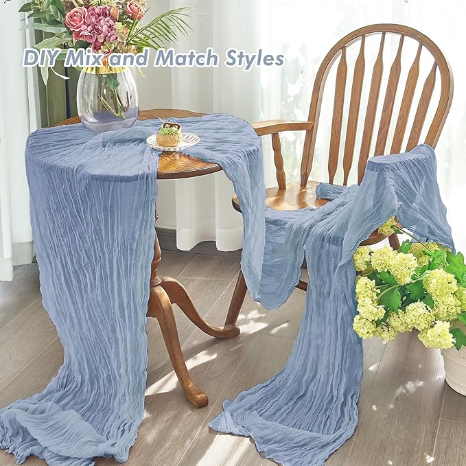 IVAPUPU 1 Pcs Cheesecloth Table Runner - 10ft Dusty Blue Easter Spring Boho Gauze Cheese Cloth Table Runners for Baby Shower Decoration Wedding Party Garden Farmhouse