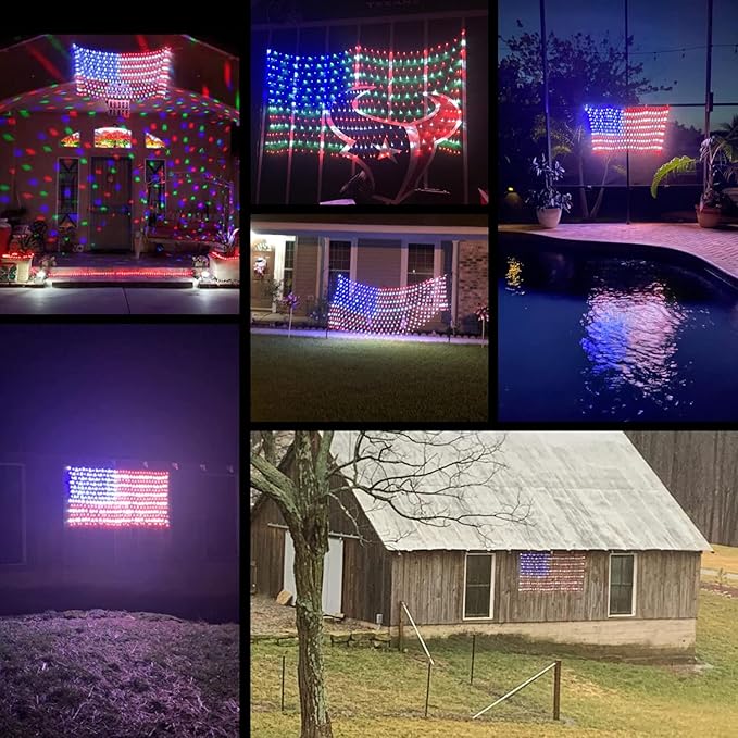 HYH American Flag Lights with 420 Super Bright LEDs,Waterproof Led Flag Net Light of The United States for Yard,Garden Decoration, Festival, Holiday, Party Decoration,Christmas Decorations